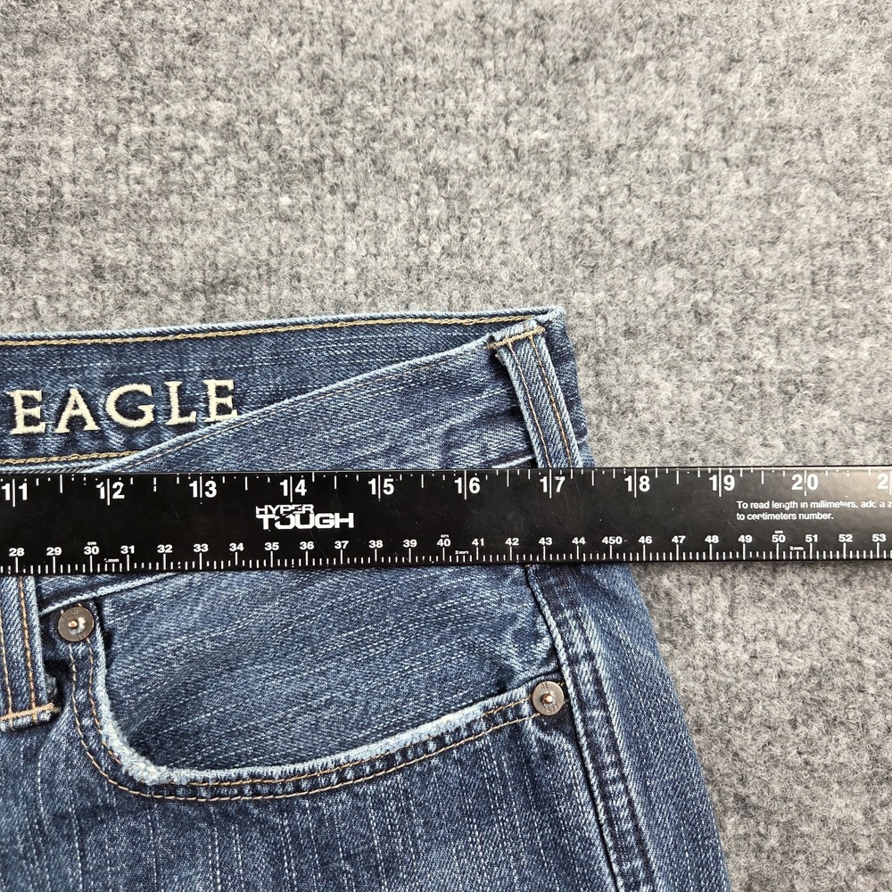 American Eagle Jeans Men 34x34 Straight Medium Wash Blue Denim Button Fly - Picture 11 of 16
